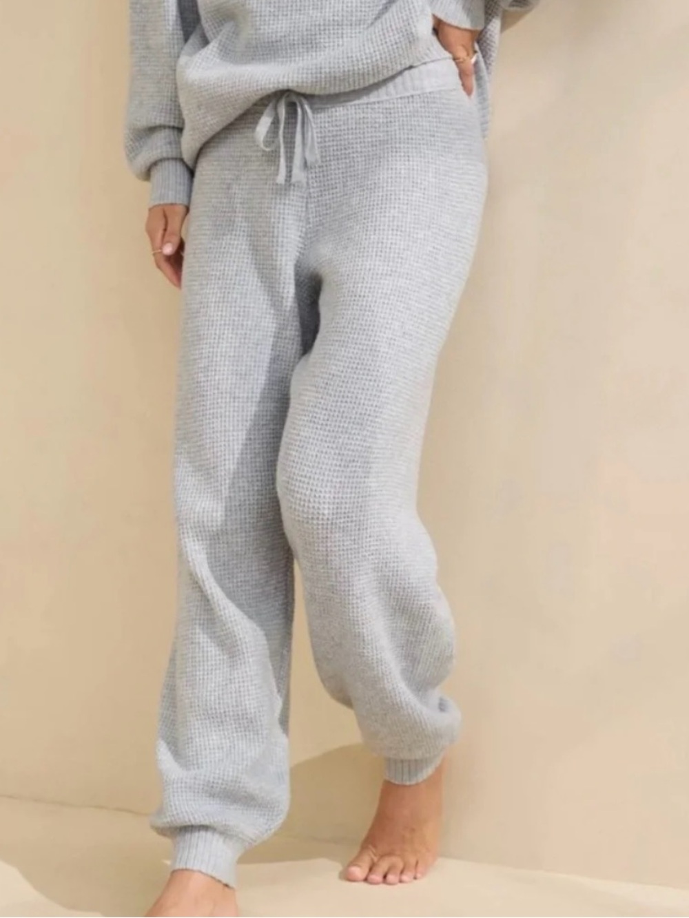 aerie Light Gray Waffle-Knit Joggers Size XS